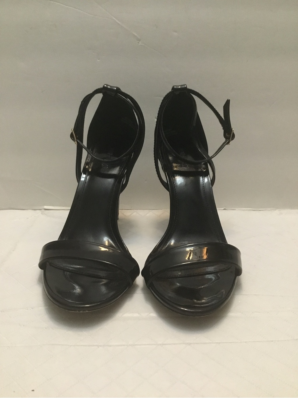 Forever 21 Black Patent Ankle Strap Heels Open Toe Glossy Size 6.5 Like New